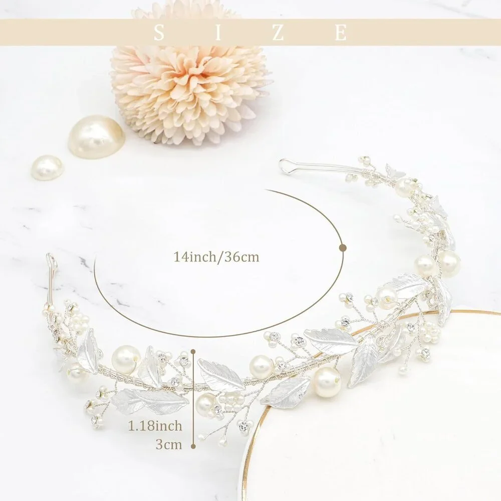 Bridal Headband Rhinestone Hair Band Wedding Tiara for Women Silver 14''